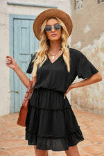 Load image into Gallery viewer, Tie Neck Ruffle Hem Tiered Dress
