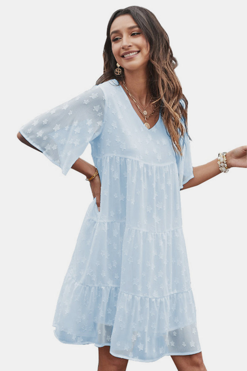 Star Flutter Sleeve Tiered Dress