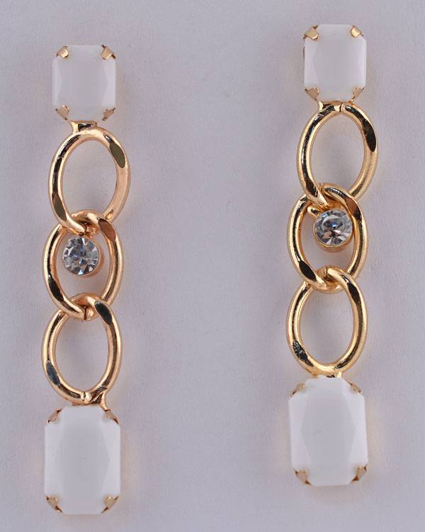 Faux Gemstone Curb Link Rhinestone Dangle Earrings