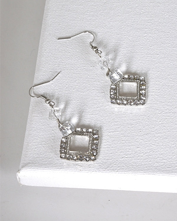 Crystal Studded Rhombus Shaped Earrings with Fishhook