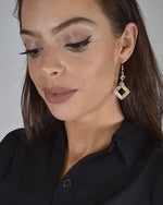 Load image into Gallery viewer, Crystal Studded Rhombus Shaped Earrings with Fishhook
