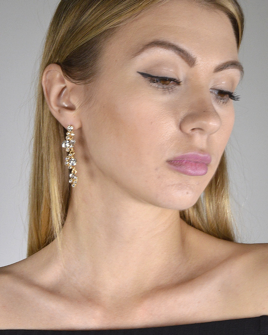 Crystal Studded Drop Earrings with Post Back Closure