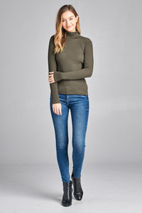 Long Sleeve Turtle Neck Fitted Rib Sweater Top