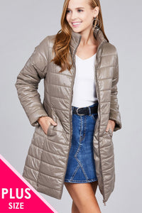 Ladies fashion plus size long sleeve quilted long padding jacket