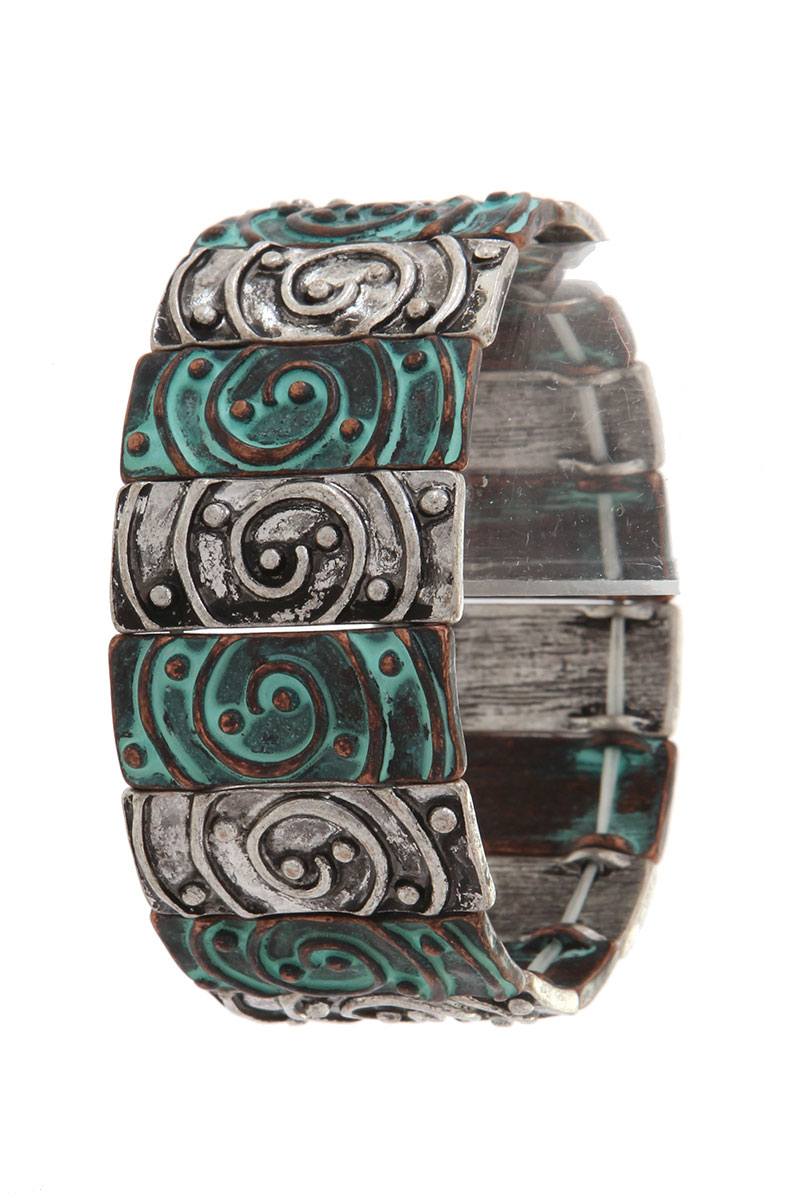 Rustic rectangular shape swirl stretch bracelet