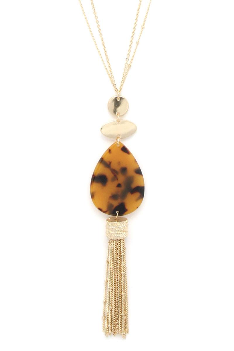 Acetate teardrop chain tassel pendant necklace