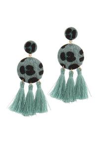 Double circle tassel post drop earring