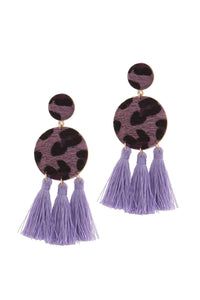 Double circle tassel post drop earring