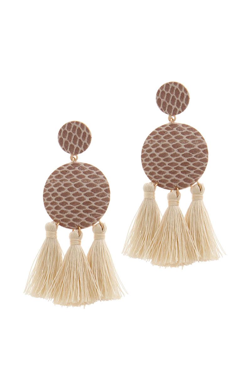 Double circle tassel post drop earring