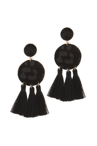 Double circle tassel post drop earring