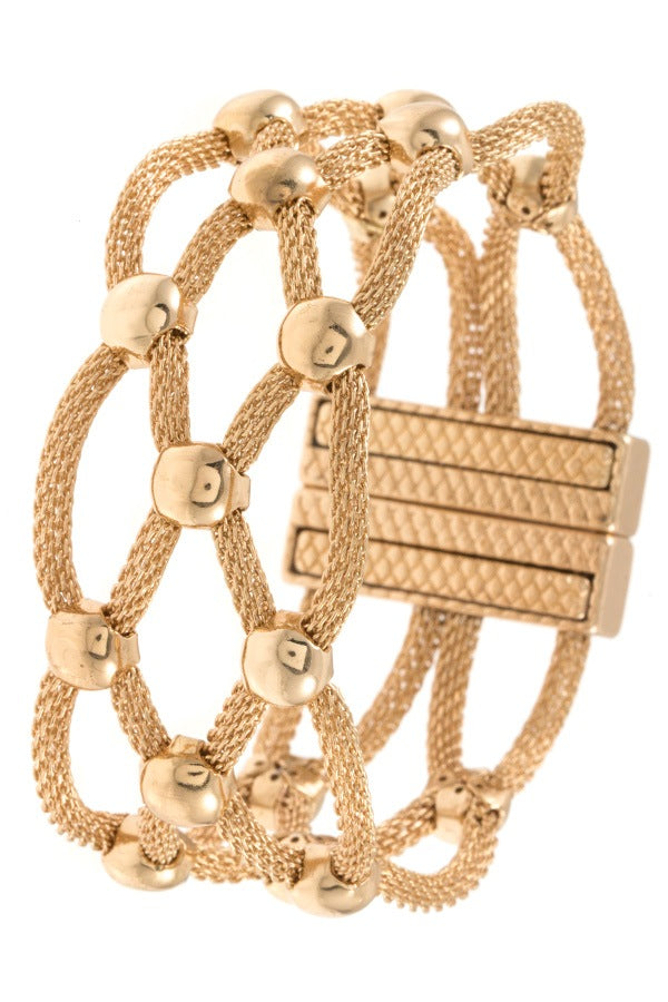 Woven ball bead accent mesh bracelet