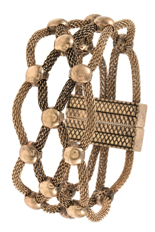 Woven ball bead accent mesh bracelet