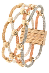 Woven ball bead accent mesh bracelet