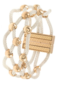 Woven ball bead accent mesh bracelet