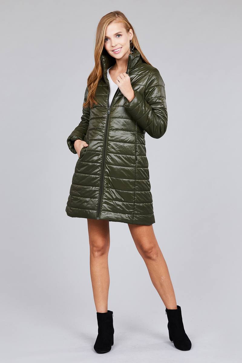 Long Sleeve Quilted Long Padding Jacket