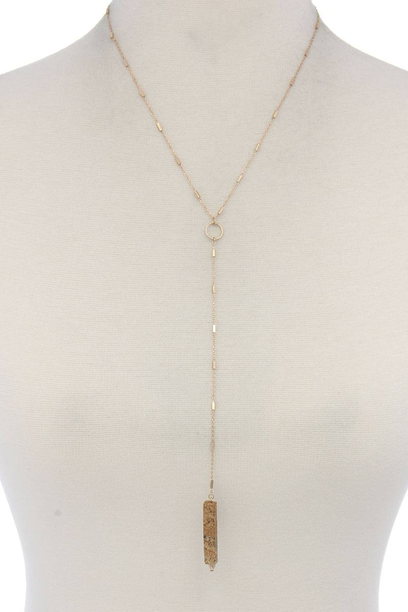 Rectangular Faux Stone Y Shape Necklace