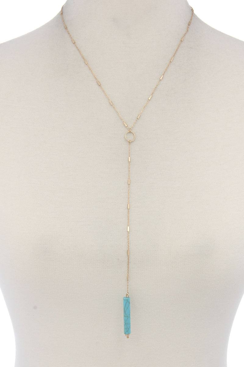 Rectangular Faux Stone Y Shape Necklace