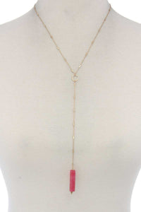 Rectangular Faux Stone Y Shape Necklace