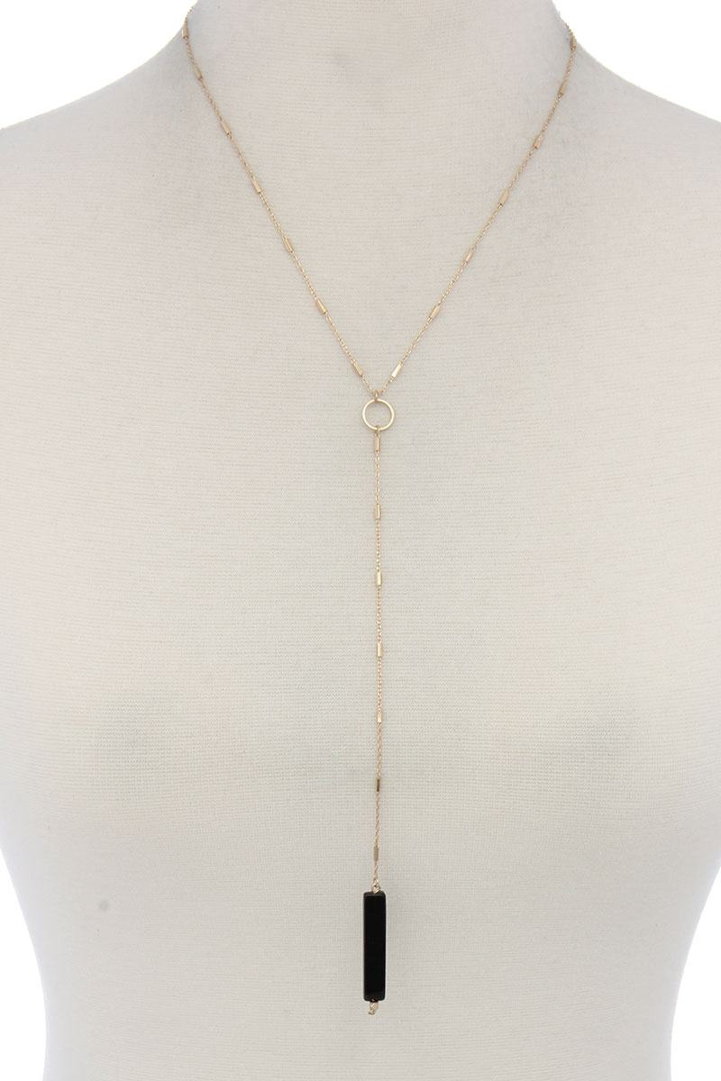 Rectangular Faux Stone Y Shape Necklace