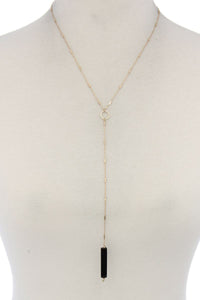 Rectangular Faux Stone Y Shape Necklace