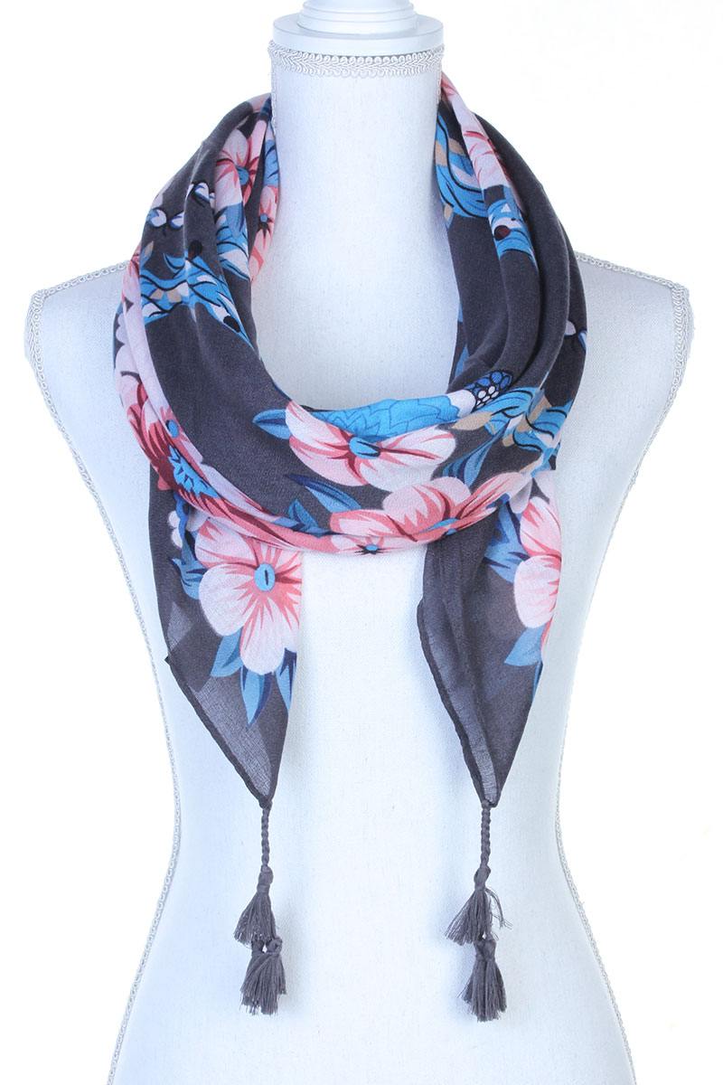 Floral Pattern Tassel Oblong Scarf