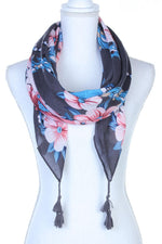 Load image into Gallery viewer, Floral Pattern Tassel Oblong Scarf
