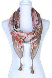 Floral Pattern Tassel Oblong Scarf