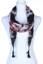 Load image into Gallery viewer, Floral Pattern Tassel Oblong Scarf
