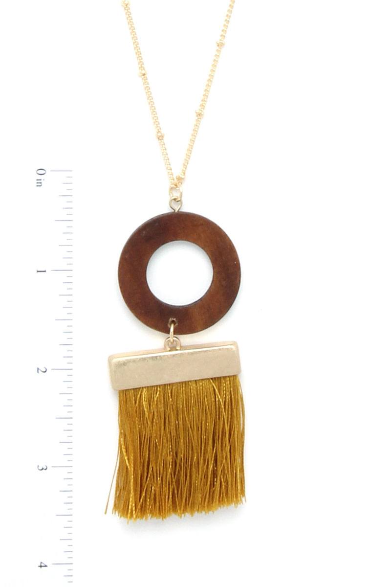 Wooden Circle Tassel Pendant Necklace