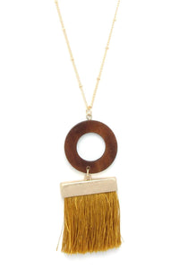 Wooden Circle Tassel Pendant Necklace