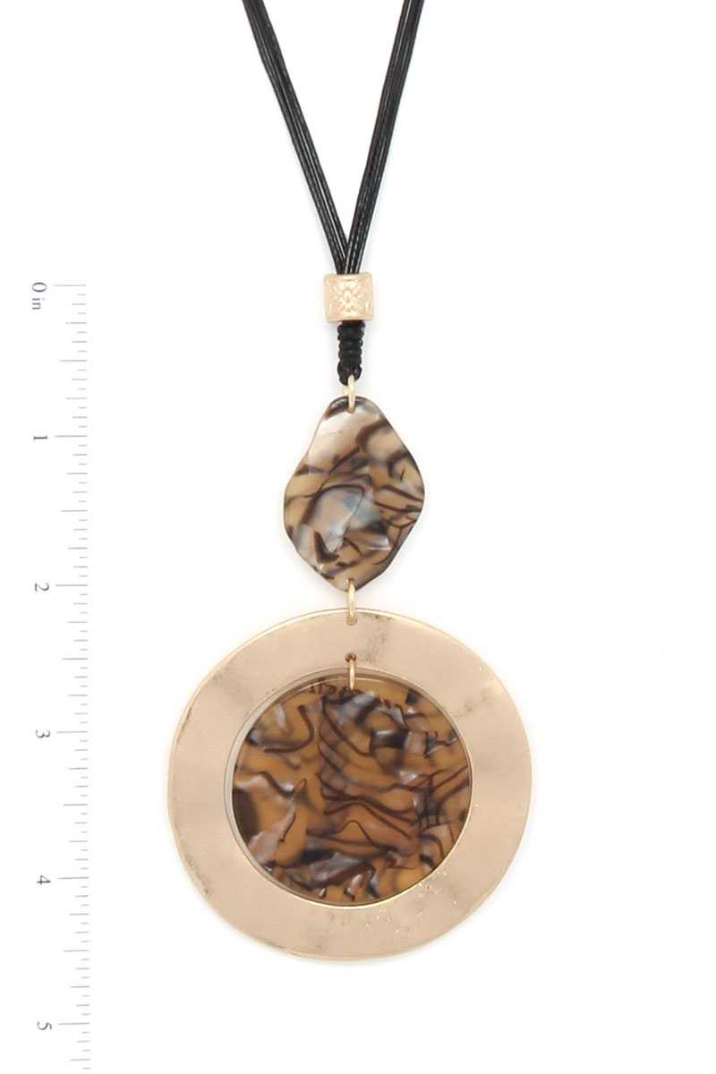 Cutout Circle Acetate Organic Shape Pendant Pu Leather Necklace