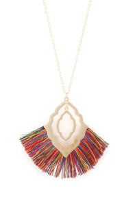 Double Moroccan Shape Fan Tassel Pendant Necklace