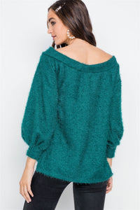 Fuzzy Long Sleeve V-neck Sweater