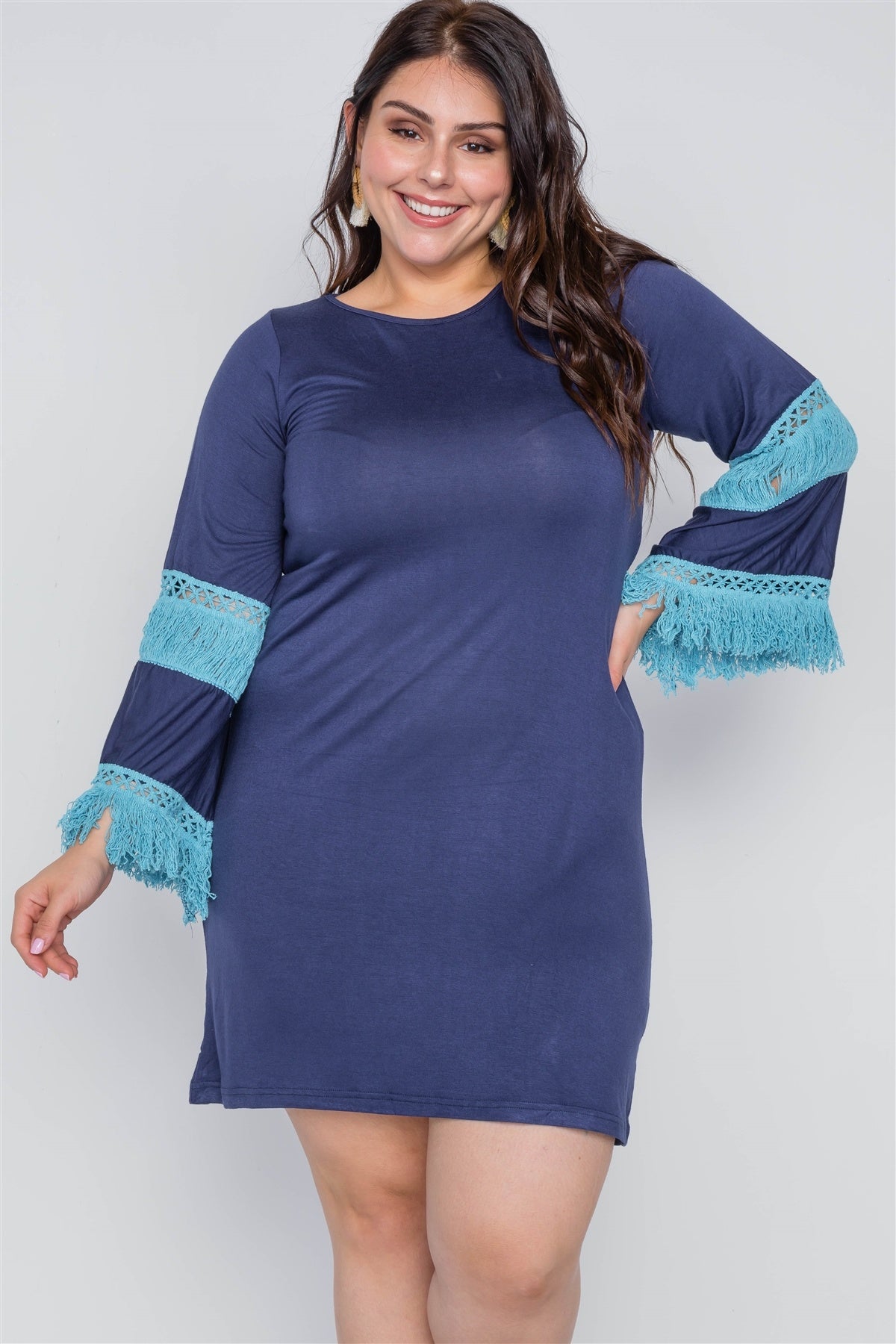 Boho Plus Size Contrast Crochet Mini Dress