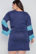 Load image into Gallery viewer, Boho Plus Size Contrast Crochet Mini Dress
