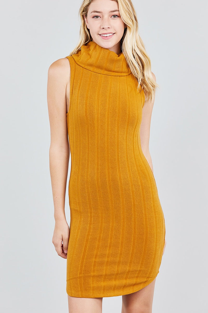 Sleeveless Cowl Neck Rib Mini Dress