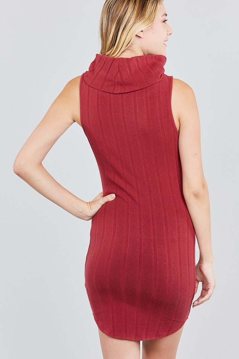 Sleeveless Cowl Neck Rib Mini Dress