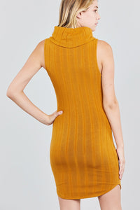 Sleeveless Cowl Neck Rib Mini Dress