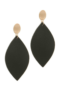 Leather Pointed Oval Post Drop Earring