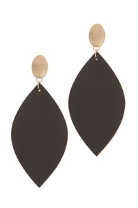 Leather Pointed Oval Post Drop Earring