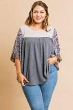 Load image into Gallery viewer, Sheer Floral Dolman Sleeve Waffle Knit Yoke Knit Top
