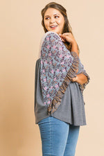 Load image into Gallery viewer, Sheer Floral Dolman Sleeve Waffle Knit Yoke Knit Top
