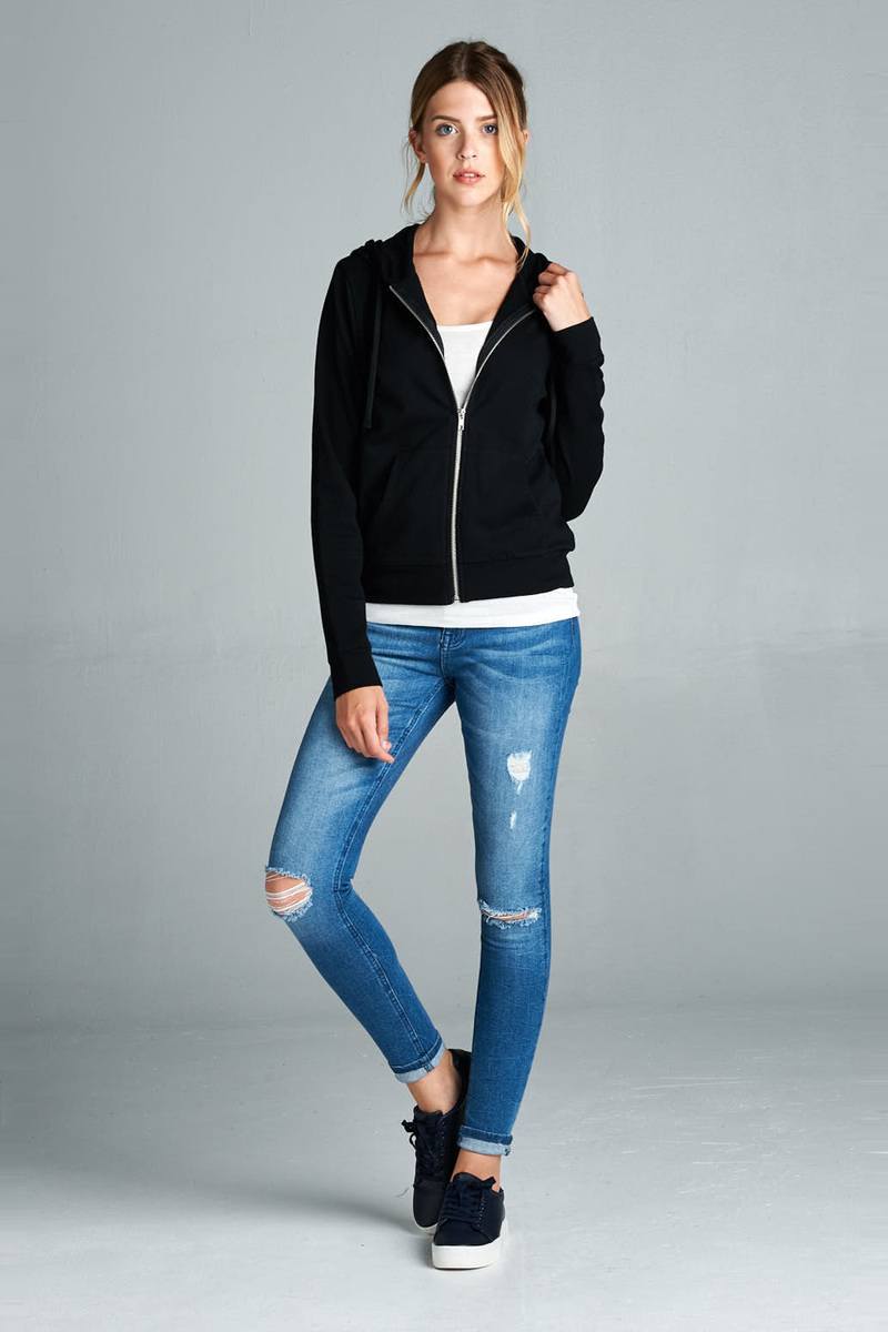 Long Sleeve Zipper French Terry Jacket with Pockets