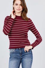 Load image into Gallery viewer, Long Sleeve Mock Neck Stripe Rib Sweater Top
