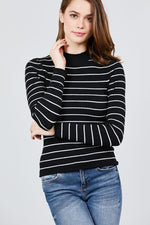 Load image into Gallery viewer, Long Sleeve Mock Neck Stripe Rib Sweater Top
