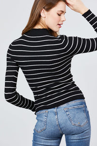 Long Sleeve Mock Neck Stripe Rib Sweater Top