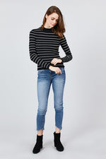 Load image into Gallery viewer, Long Sleeve Mock Neck Stripe Rib Sweater Top
