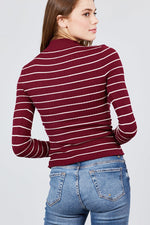 Load image into Gallery viewer, Long Sleeve Mock Neck Stripe Rib Sweater Top
