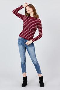 Long Sleeve Mock Neck Stripe Rib Sweater Top