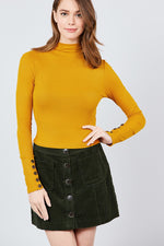 Load image into Gallery viewer, Long Sleeve Button Detail Mock Neck Rib Knit Top
